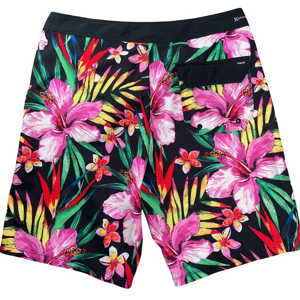 Hurley Phantom Board Shorts Mens 32‎ Black Pink Floral Tropical Hibiscus - Picture 2 of 5